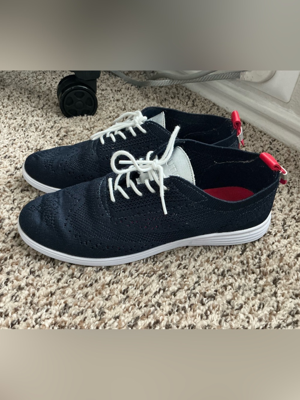 Nautica Navy Knit Lace-Up Sneakers with White Accents and Red Heel Tabs
